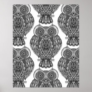 Affiche Motif avec le griffonnage 2 de hiboux