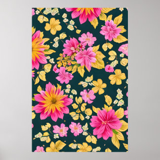 Affiche Motif avec motif de fleurs rétro.