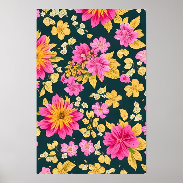 Affiche Motif avec motif de fleurs rétro. (Devant)