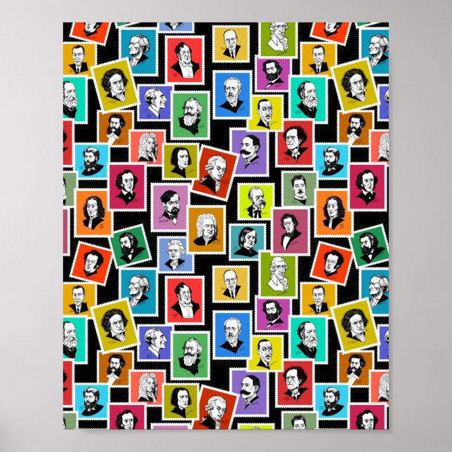 Affiche Motif avec portraits des plus grands compositeurs (Devant)