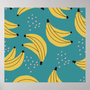 Affiche motif banane vintage, arrière - plan bleu.