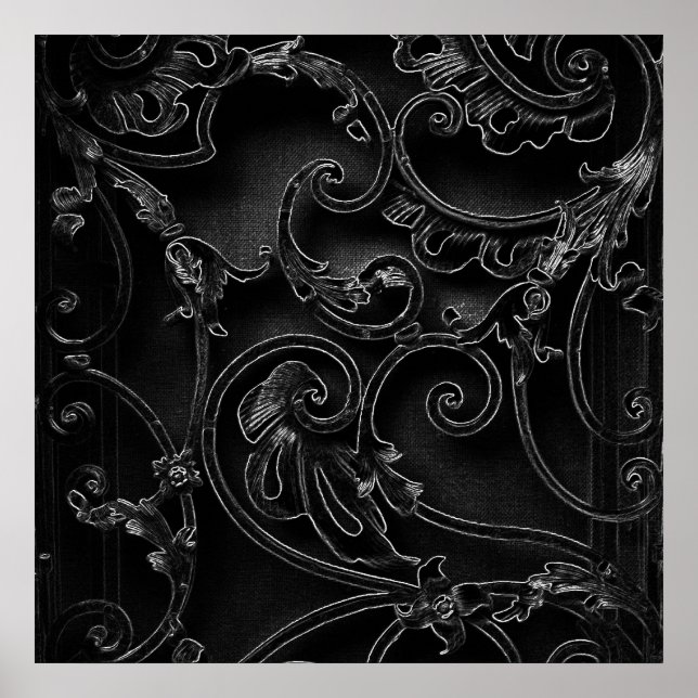 Affiche Motif baroque gothique noir (Devant)
