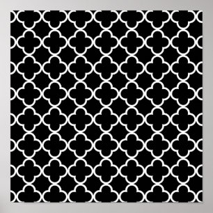 Affiche Motif blanc noir marocain de Quatrefoil