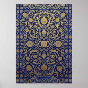 Affiche Motif bleu et or orné