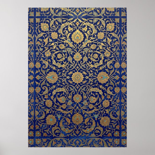 Affiche Motif bleu et or orné (Devant)