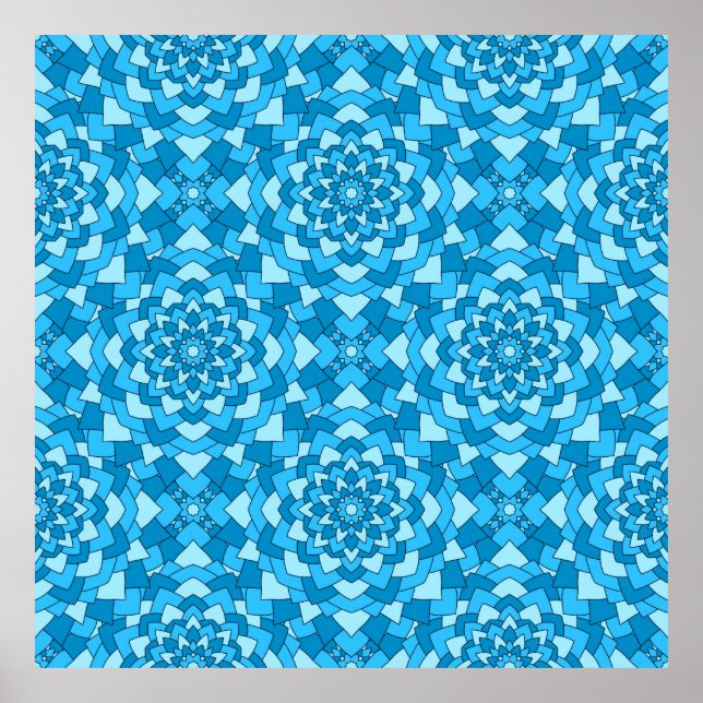 Affiche Motif bleu turquoise à fleurs géométriques sans so (Devant)