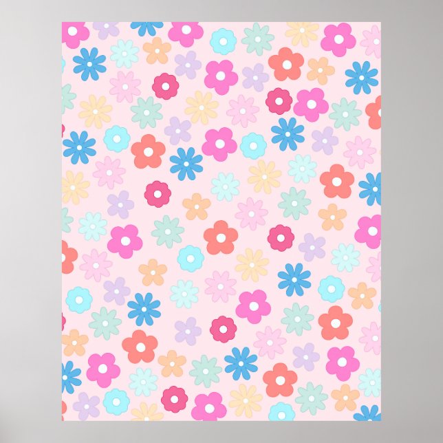 Affiche Motif Boho Rose Daisy Flowers (Devant)