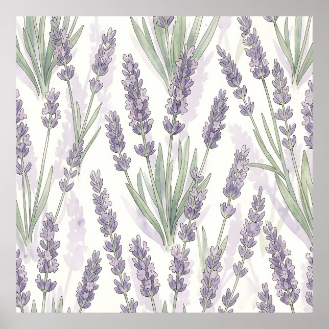 Affiche Motif botanique à l'aquarelle de brins de lavande (Devant)