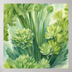 Affiche Motif botanique vert de céleri luxuriant