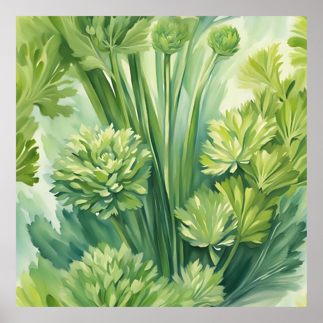 Affiche Motif botanique vert de céleri luxuriant (Devant)