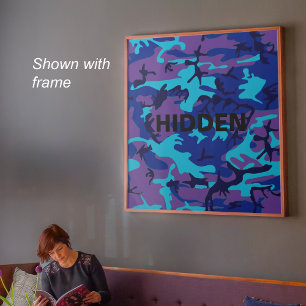 Affiche Motif camouflage bleu foncé et violet avec citatio