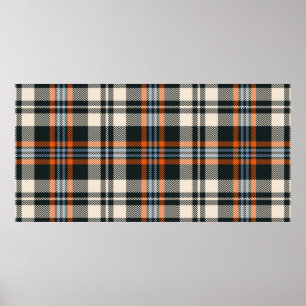 Affiche Motif carreaux tartan automne en noir, orange, ble