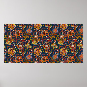 Affiche Motif (carrelage) de fleurs dessinées à la main. C