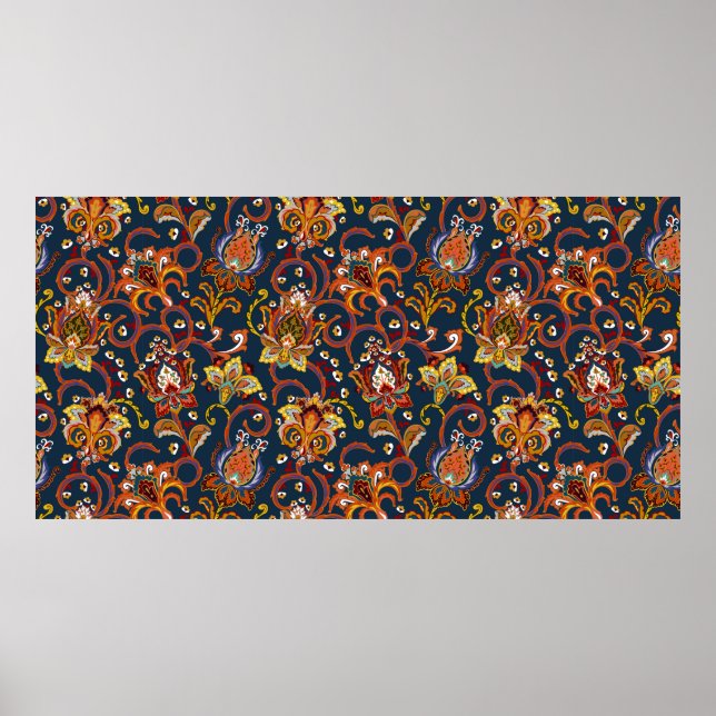 Affiche Motif (carrelage) de fleurs dessinées à la main. C (Devant)