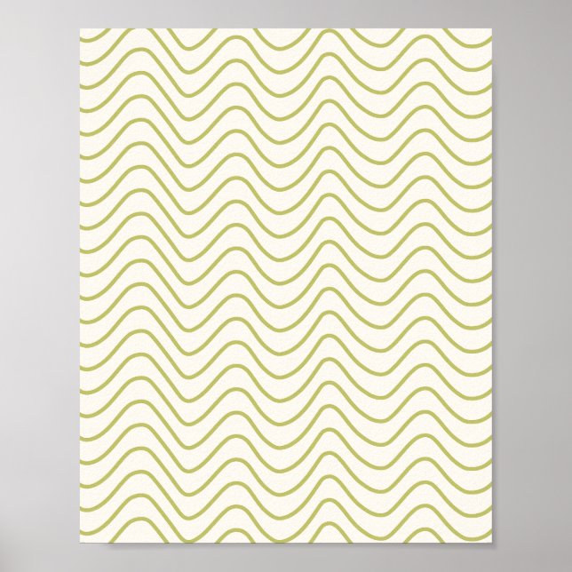 Affiche Motif Chevron Lime Green sur Crème White Zigzag (Devant)