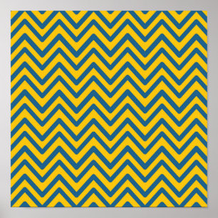 Affiche Motif Chevron Vintage bleu jaune