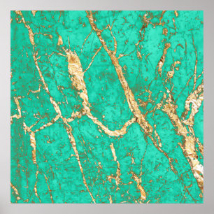 Affiche Motif chic de marbre de turquoise d'or