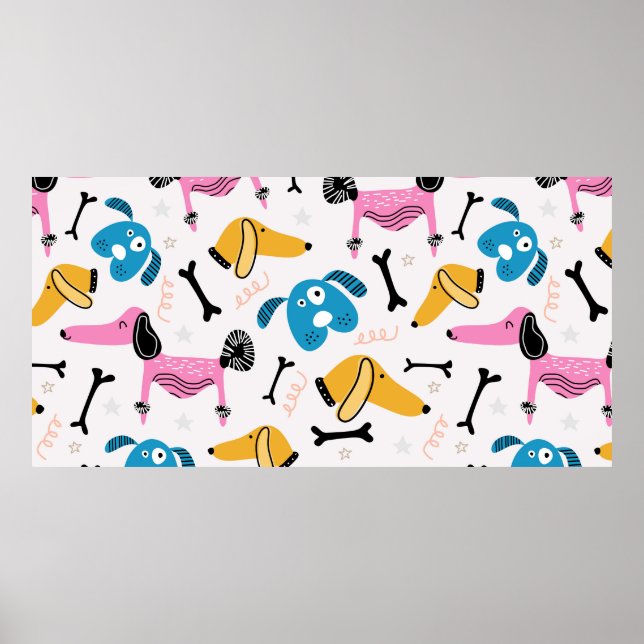 Affiche Motif chien mignon avec dessin du visage animal bé (Devant)