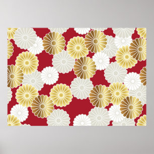 Affiche Motif chrysanthème sans couture dans le tra japona