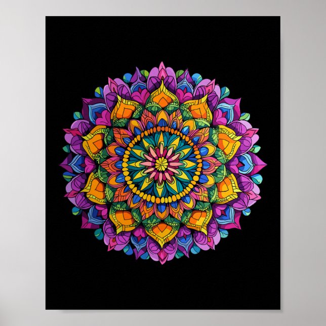 Affiche Motif circulaire vibrant floral mandala zen (Devant)