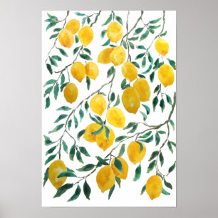 Affiche motif citron jaune aquarelle