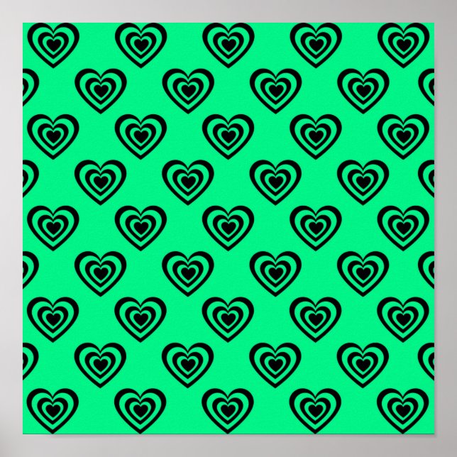 Affiche Motif Coeur Hypnotique Retro Mint Green (Devant)