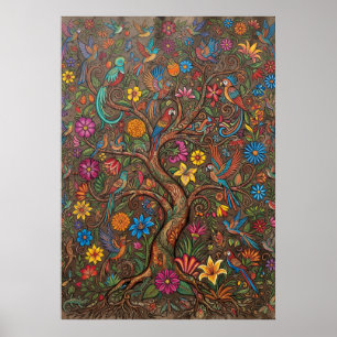 Affiche Motif coloré de l'arbre de vie