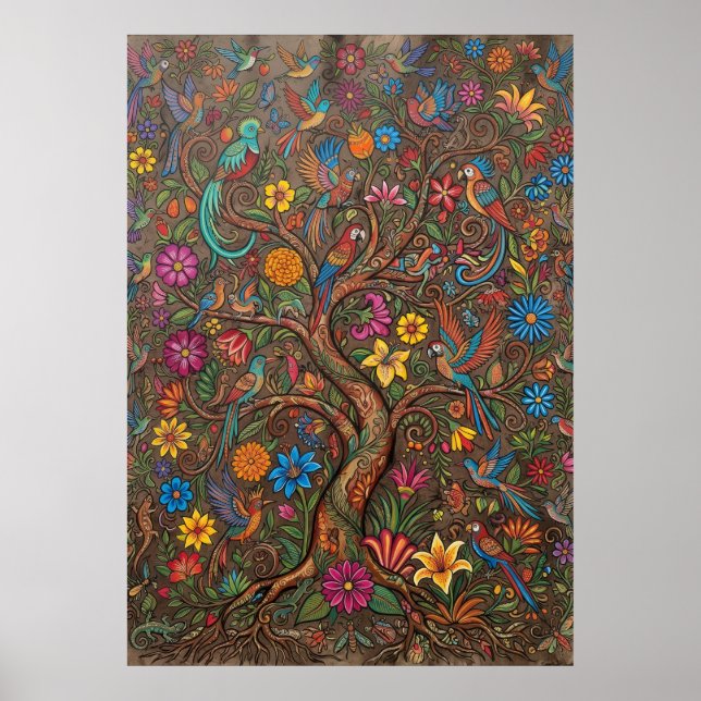 Affiche Motif coloré de l'arbre de vie (Devant)