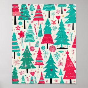 Affiche Motif coloré de sapin de Noël dessiné à la main