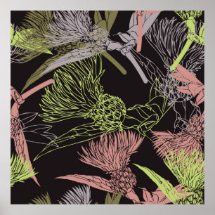 Affiche Motif coloré des fleurs de Cornflowers, fleur, ver