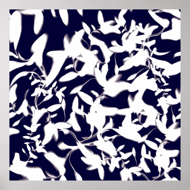 Affiche Motif couleur marine et blanc réalisé avec plante (Devant)
