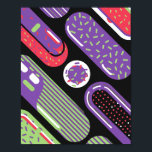 Affiche Motif couleur Pop Art Candy<br><div class="desc">Un design abstrait pop art ludique avec des motifs en forme de bonbons en vert citron, violet et rouge sur un arrière - plan noir audacieux. Chaque forme de bonbons est décorée avec des arrosées, des rayures et des points, créant un style amusant et énergique inspiré de Memphis. La composition...</div>