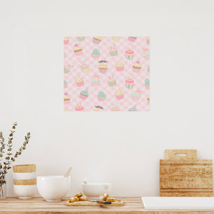 Affiche Motif Cupcake Gingham Rose