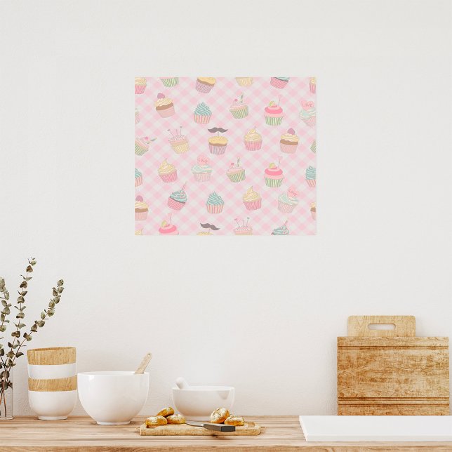 Affiche Motif Cupcake Gingham Rose (Créateur téléchargé)