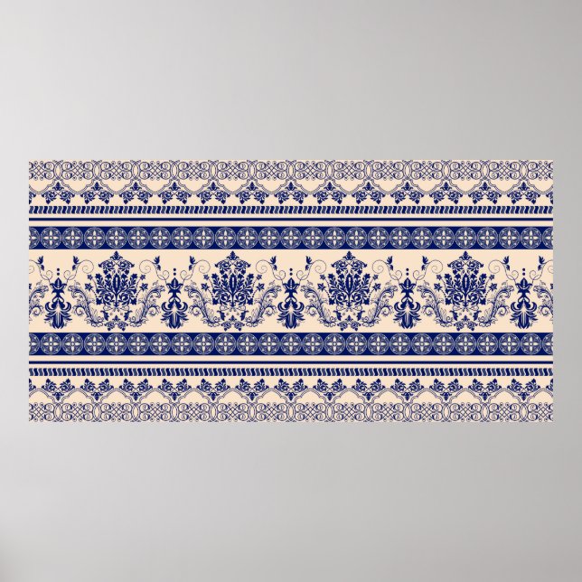 Affiche Motif damassé sans couture, papier peint classique (Devant)