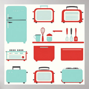 Affiche Motif d'appareils de cuisine rétro
