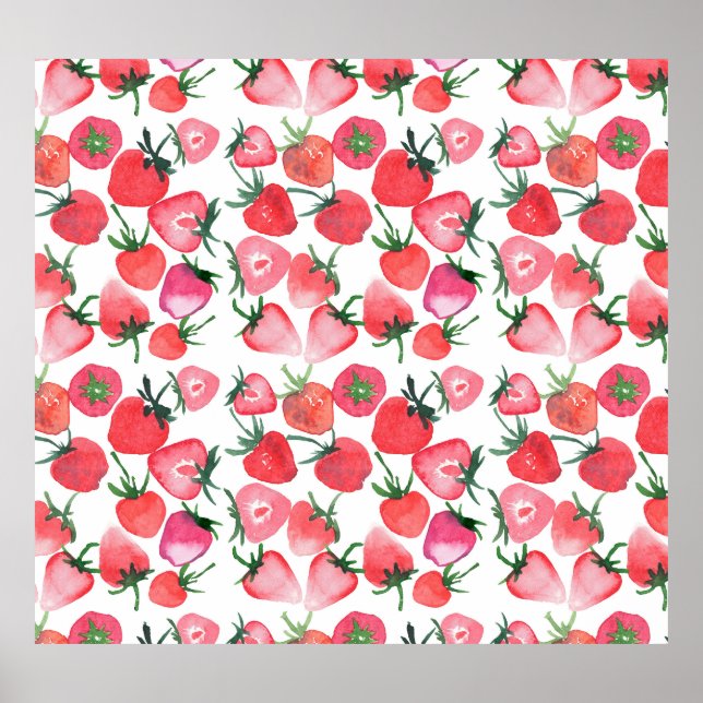 Affiche Motif d'aquarelle aux fraises rouges juteuses (Devant)