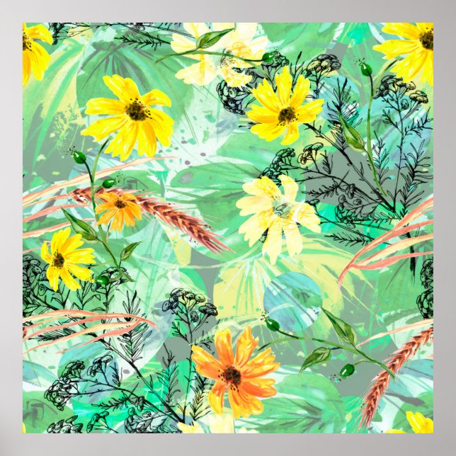 Affiche Motif d'aquarelle créatif et transparent des plant (Devant)
