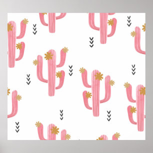 Affiche Motif d'aquarelle de cactus rose vintage