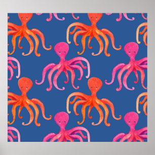 Affiche Motif d'aquarelle octopus de dessin coloré