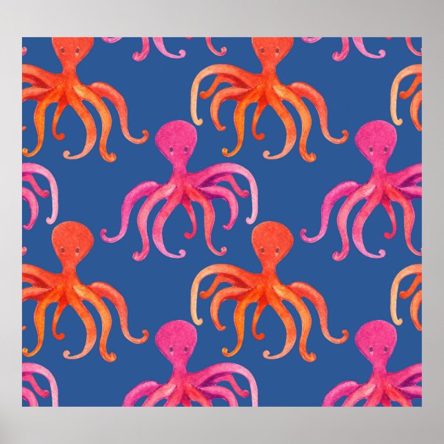 Affiche Motif d'aquarelle octopus de dessin coloré (Devant)