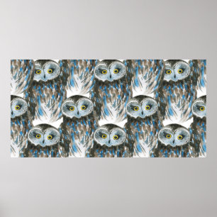 Affiche Motif d'aquarelle transparent avec grand hibou
