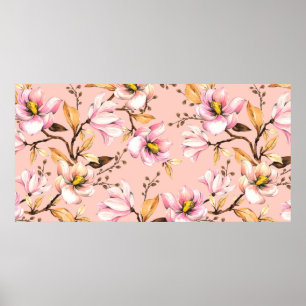 Affiche Motif d'aquarelle transparente avec branches de ma