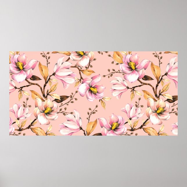 Affiche Motif d'aquarelle transparente avec branches de ma (Devant)