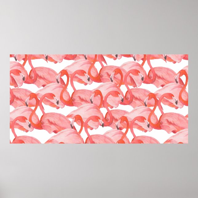 Affiche Motif d'aquarelle transparente avec flamants (Devant)
