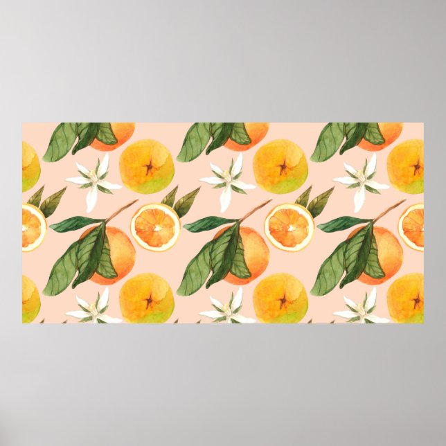 Affiche Motif d'aquarelle transparente avec mandarines (Devant)