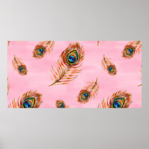 Affiche Motif d'aquarelle transparente avec plis de paon d