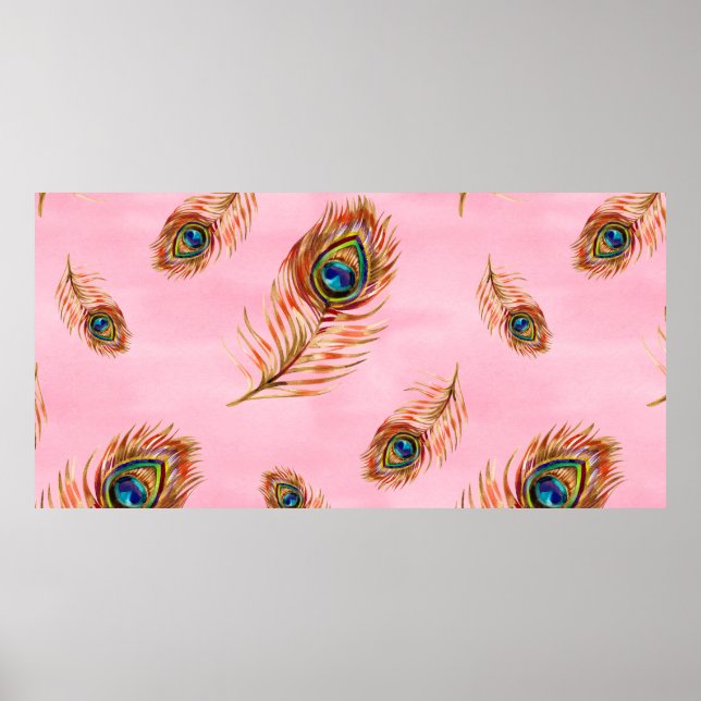 Affiche Motif d'aquarelle transparente avec plis de paon d (Devant)
