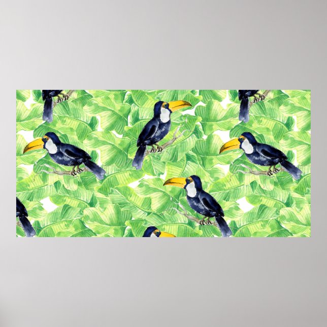 Affiche Motif d'aquarelle transparente avec toucan sur l v (Devant)