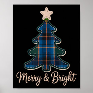 Affiche Motif d'arbre de Noël Tartans Verts Et Bleu À Carr